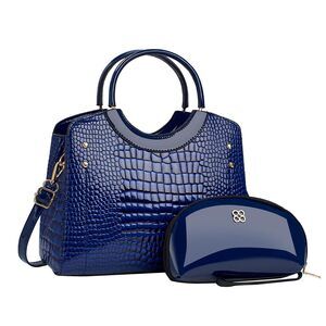 1196 Blue Vintage Satchel Handbag Large 28cm L x 13cm W x 23cm H